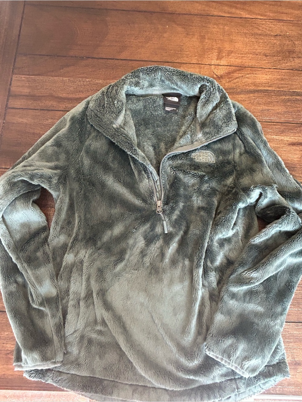 The North Face Men's Olive Green Plush Zip-Up Fleece Pullover